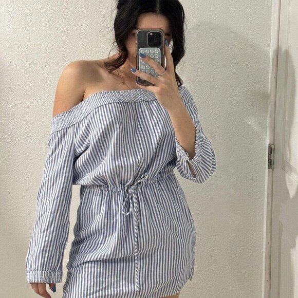 Rag‎ & Bone/Jean Womens S Drew Poplin Off-the-Shoulder Drawstring Dress - Picture 1 of 12